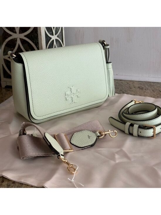 Tory Burch Handbags - New Tory Burch Thea web flap green mist double straps